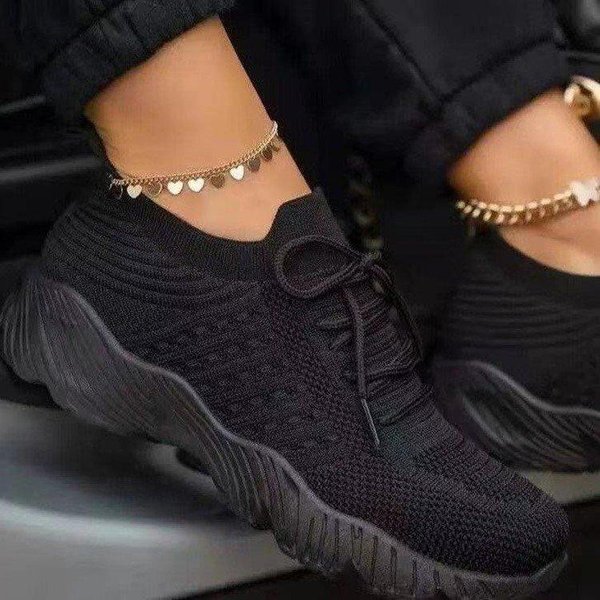 Siatkowe, OddychająCe Damskie Trampki Sznurowane Buty Wulkanizowane Damskie Trampki Na Platformie Buty Damskie Plus Size 40 Czarny-image