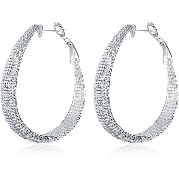 Pendientes Grandes Mate Europeos Y Americanos Pendientes De Moda Chapados En Plata Pendientes De Malla Para Mujer White-image
