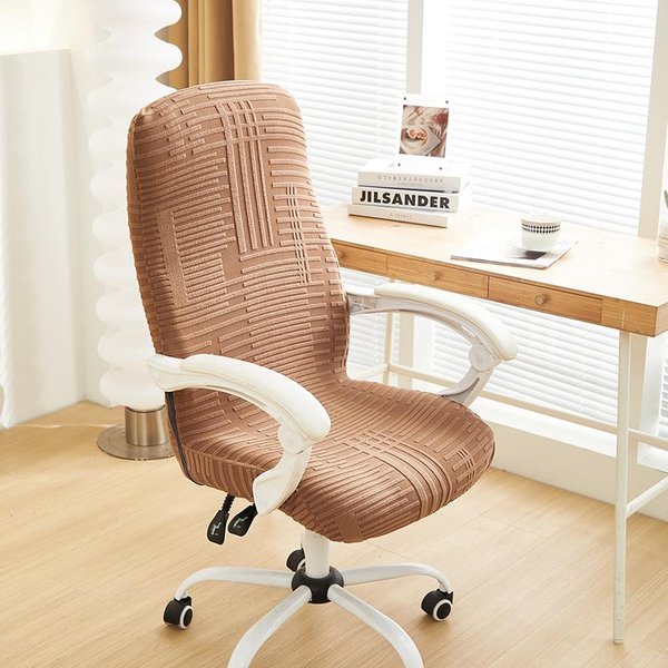 1 Pieza Funda Para Silla De Oficina De Color SóLido Jacquard EláStica Funda Para Asiento De Ordenador Anti-Suciedad Funda Para SillóN Gaming Para Dormitorio S Chair Cover Beige-image