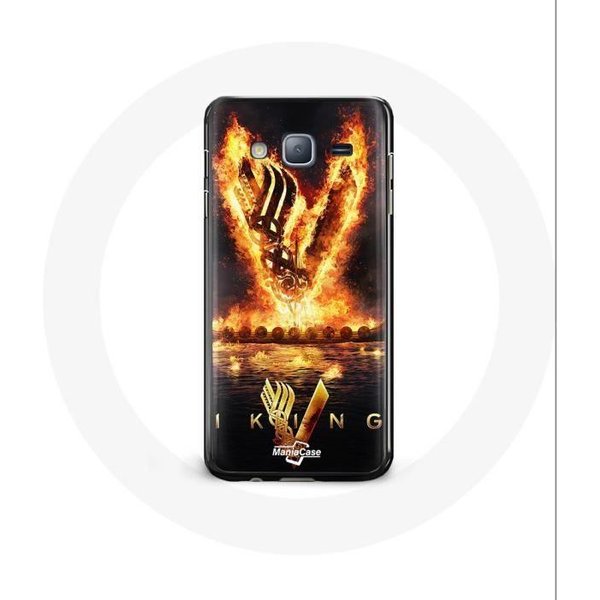 Funda Para Samsung Galaxy J7 Vikings Serie Temporada 6 Logo V Espada De Fuego Fondo Negro-image