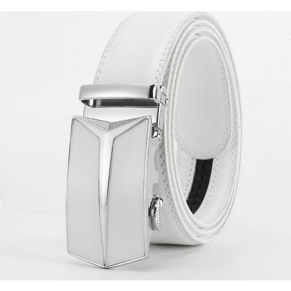 CinturóN De Hebilla De PelíCula Roja Para Hombre De Segunda Capa De Piel De Vaca Hebilla AutomáTica Casual De Negocios Juvenil Moderno CinturóN Para Pantalones De Hombre 110-130CM White-image