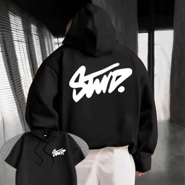 MęSka Oversize Bluza Z Kapturem Z Nadrukiem Litery Jesienna Codzienna Bluza LuźNy KróJ DłUgi RęKaw Pulower W 6 Kolorach XL Czarny-image