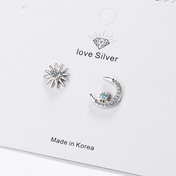 Pendientes De Plata De Ley 925 AsiméTricos De Estrella Y Luna Para Mujer JoyeríA Femenina Pendientes Eh1374 Gray-image