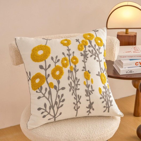 Fundas De CojíN Florales Bordadas Estilo Campestre Para Sofá Cama Del Hogar Funda De CojíN Decorativa Para Sala De Estar 45X45Cm-image