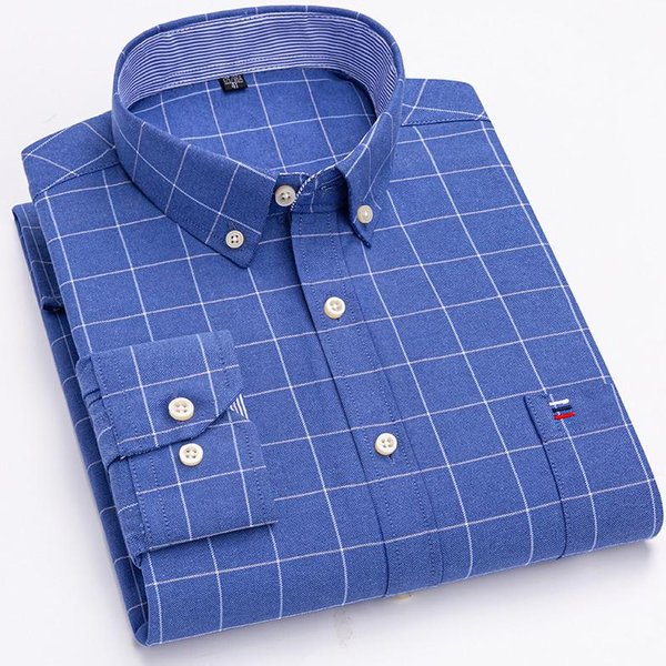 MęSka Koszula 100% BawełNa Z DłUgim RęKawem W Kratę Oxford Casual Jednolity Kolor Nadruk Regularny KróJ Formalna Koszula Do Sukienki Oversize 7XL 6XL 5XL 44 Blue-image