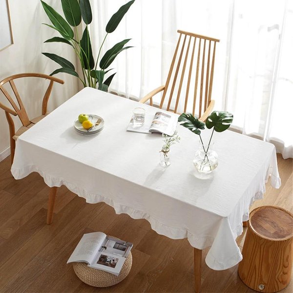 BiałE Falbanki BawełNiana Tkanina Obrus Zmywalny Obrus, Dom Wesela Imprezy Jadalnia Bankiet Dekoracja Luksusowy Pokrowiec Na Stół 90X90Cm-image