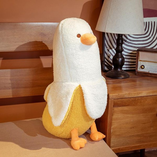 Almohada De Peluche Pato Banana Juguete De Peluche Peluches MuñEcos De Animales CojíN Relleno Sofá Cama Almohada Lumbar Almohada Para Dormir De Espalda DecoracióN 50Cm-image