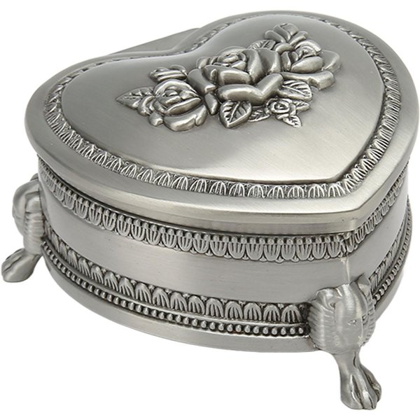 Caja De Baratijas Vintage Con Caja De Baratijas PequeñA En Forma De CorazóN Tallada Con Flores Antiguas Para NiñA Y Mujer Gray-image