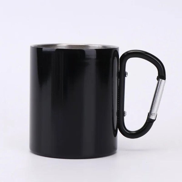 Kubek Ze Stali Nierdzewnej 220/300Ml Kempingowy PodróżNy Outdoorowy Kubek Na Kawę Piwo Z Uchwytem KarabińCzykiem PodróżNy Turystyczny PrzenośNy Kubek Na Wodę 200ML-image