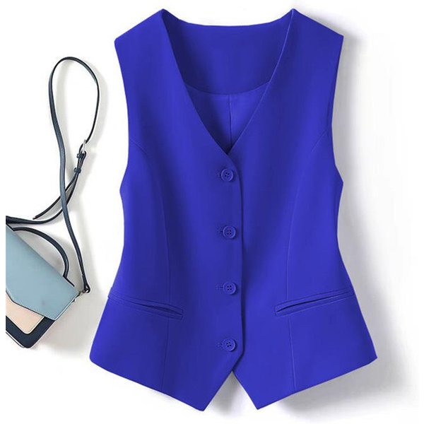 Chaqueta Corta, Chaleco Para Mujer, Chaleco De Oficina Con Un Solo Pecho, Abrigo, Chaleco Fino Corto, Prendas De Vestir Exteriores Para Mujer, Primavera Y Verano XL Azul-image