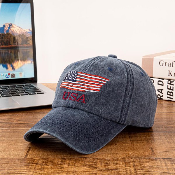 Gorra De BéIsbol De AlgodóN Lavado Bordada Con Bandera Americana Para Hombres Mujeres Vintage Ajustable Gorra De Papá PatrióTica Para Exteriores Adjustable Gray-image
