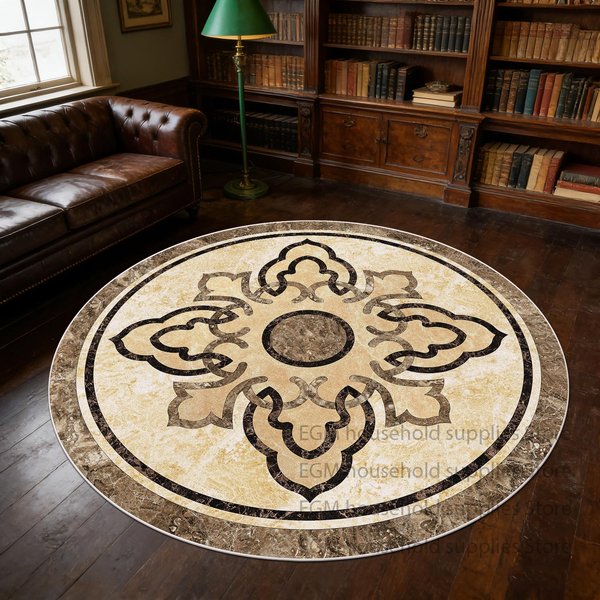 OkrąGłY Dywan W Stylu AmerykańSkim Retro WystróJ Sypialni Dekoracja Salonu Zmywalna Mata PodłOgowa Do Salonu PrzedpokóJ AntypośLizgowy MięKki Dywan Izable 1.9Ft(60X60Cm)-image