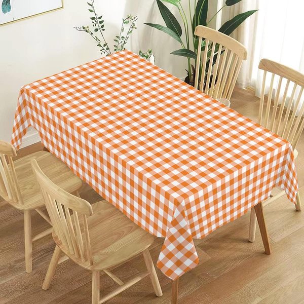 Mantel Impermeable De Cuadros De BúFalo Naranja Para AccióN De Gracias De OtoñO, DecoracióN De Mesa, Mantel Reutilizable Para Mesa De Cocina Y Comedor, DecoracióN De Fiesta NavideñA 140X140Cm-image