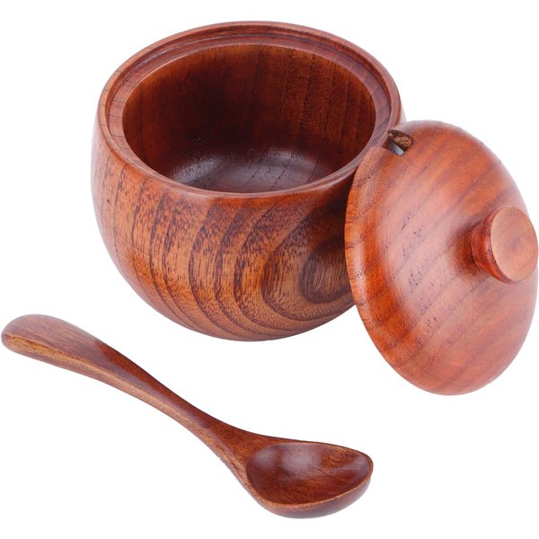 Caja De Sal De Madera Con Tapa, Cuchara, Tarro De Especias Vintage, Recipiente Para Condimentos, Utensilio De Cocina Brown-image