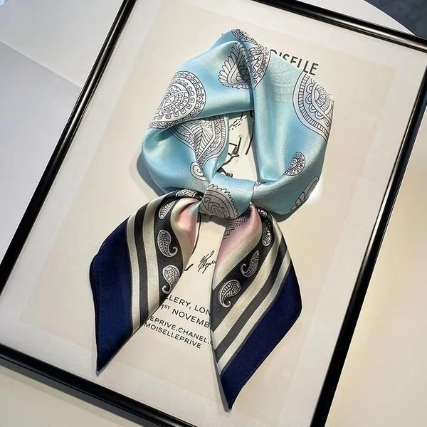Luksusowy Jedwabny Kwadratowy Szalik Z Nadrukiem Damski Na Szyję Opaska Do WłOsóW PlażOwy HidżAb Chusta Na GłOwę Opaski Na GłOwę Bandana Damska Foulard 70Cm One Size Gray-image