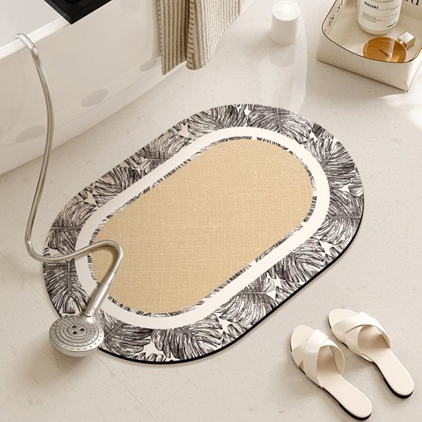 Owalna Mata ŁAzienkowa Z BłOta Okrzemkowego AntypośLizgowa ChłOnąCa Wilgoć Mata Pod Drzwi Toaletowe Toaleta Toaleta SzybkoschnąCy Dywanik 40 * 60CM Gray-image