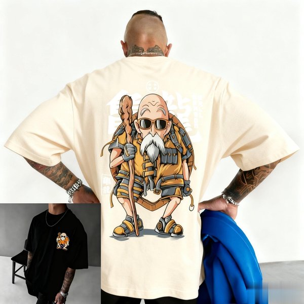 Dragon Ball Master Vintage Anime Estampado GráFico Camiseta Hombres Mujeres Holgado Streetwear Manga Corta Tops Camisetas De Verano Moda Casual XL Beige-image