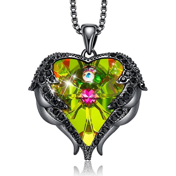 Collar Con Forma De CorazóN De OcéAno Y Alas De áNgel Para Mujer, Cadena De ClavíCula De Cristal Black-image