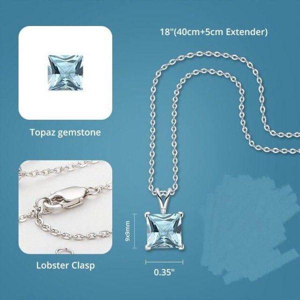 Collar Con Colgante De Topacio Azul Cielo Natural Plata De Ley 925 Para Mujer 9*9Mm Colgante Femenino Regalo De CumpleañOs Para NiñA Venta Al Por Mayor-image