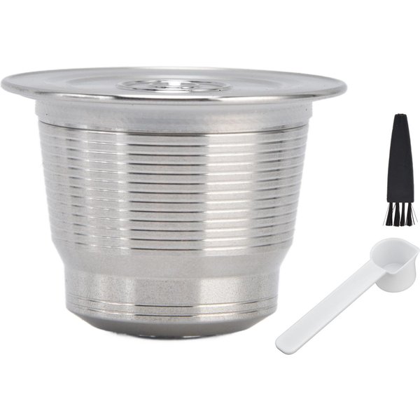 Filtro De CáPsula De Café De Acero Inoxidable Recargable Reutilizable Para MáQuina Nespresso Con Cepillo Cuchara L(For 6.5-9Kg) Gray-image