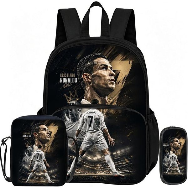 Zestaw 3 Sztuk Z Plecakiem Na Przednią Kieszeń Ronaldo Ucz Się, PodróżUj Torby Na Ramię Gwiazda PiłKi NożNej, PióRnik, Sportowe Torby Szkolne-image