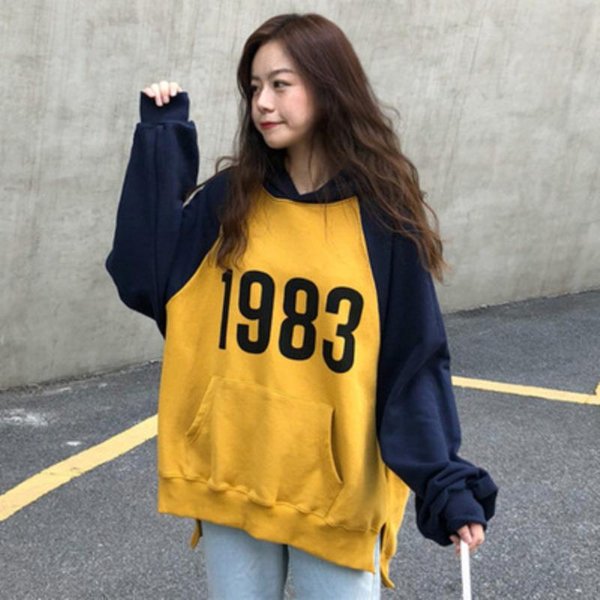 OtoñO E Invierno VersióN Coreana Holgada De Ropa Para Mujer Colores Contrastantes, Mangas RangláN, Sudadera Con Capucha, SuéTer De Forro Polar, Chaqueta Para Mujer XXL Amarillo-image