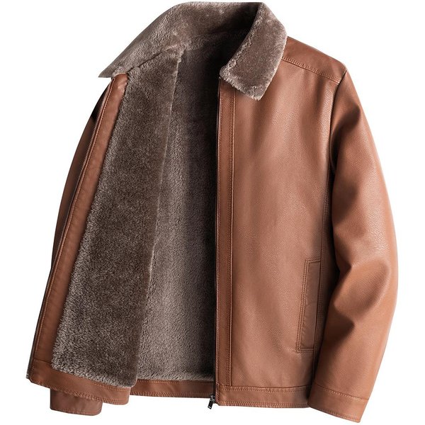 Invierno Nueva Chaqueta De Terciopelo Para Hombre Cuero PU Juvenil Solapa CáLida Mediana Edad Y Anciano Padre 4XL-image