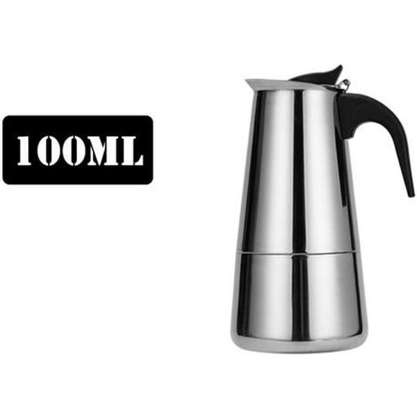 Cafetera De Acero Inoxidable, Cafetera Moka, Cafetera GéIser, Cafetera Expreso, Herramientas De Café Latte, Estufa Percoladora 100ML White-image