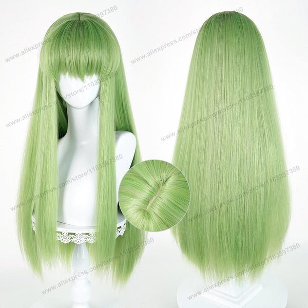 CC Enkidu Peruka Do Cosplayu 80Cm DłUga Zielona Damskie WłOsy Anime Peruka Do Cosplayu Halloween Odporna Na CiepłO Syntetyczne Peruki Beige-image