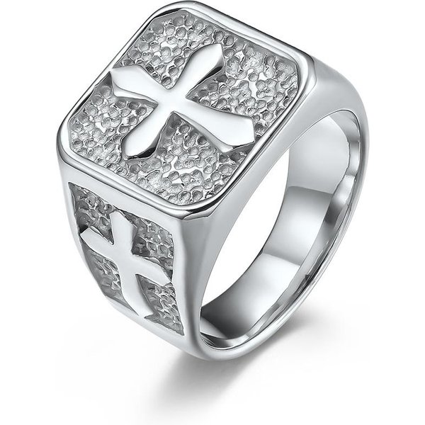 Anillo Cruz Retro De Acero Inoxidable Estilo Europeo Y Americano Personalidad Nicho Para Hombre 8# White-image
