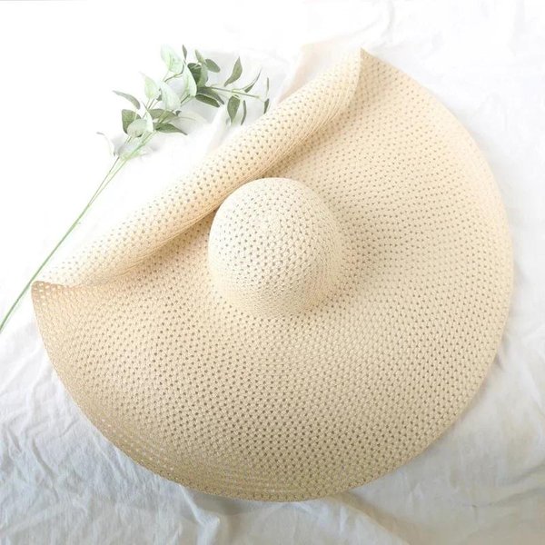 Sombrero De Sol Oversized Ancho 70Cm Viaje Grande ProteccióN UV Playa Sombreros De Paja Verano Mujer Ala Ancha Plegable Chapeaux 54-57Cm-image