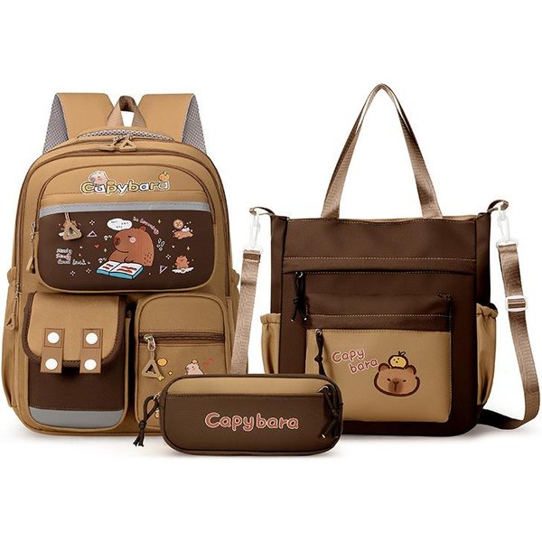Mochila Escolar Kawaii De Capibara Para NiñAs Set De Bolsos Escolares Mochila Casual Diaria Mochila Para Libros De Adolescentes NiñAs Mochila Escolar Para NiñOs Mochila De Viaje-image