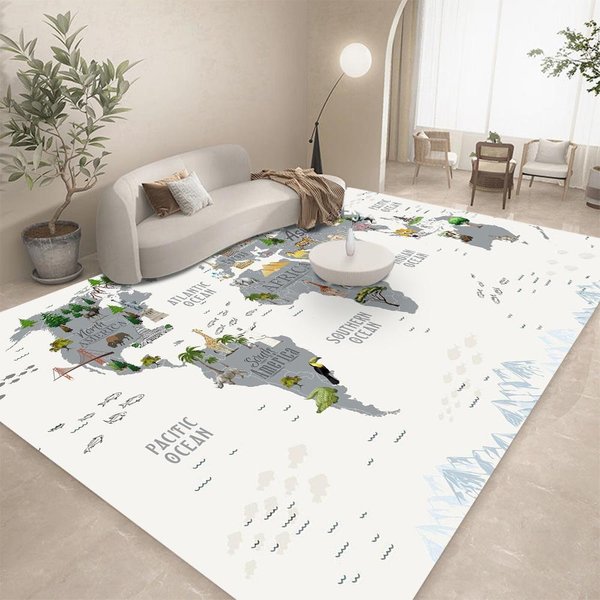 Dywan Mapa ŚWiata ZwierząT Do Sypialni Pokoju Dziennego Domu Sofa PokóJ DziecięCy Dzieci DużA Mata PodłOgowa Prezenty Dekoracja Domu 80*120Cm-image