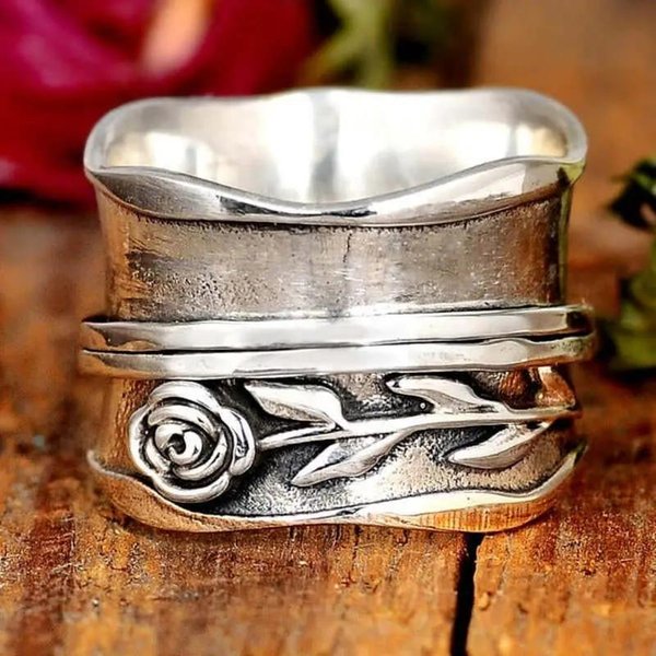 Huitan Anillos EstéTicos De Rosa Para Mujer Anillos Vintage Anti Color Con Forma Irregular JoyeríA De DeclaracióN Regalo De Aniversario De Fiesta 6-image