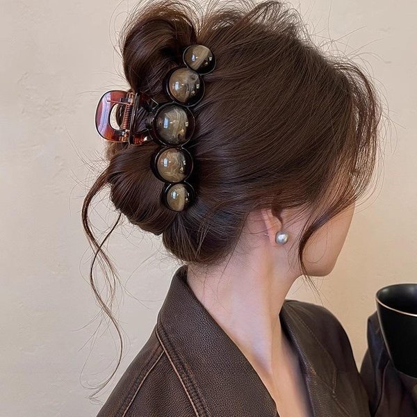Spinka Do WłOsóW Retro Gradient Beaded Hair Claw 11 Cm Damska Geometryczna Plastikowa Spinka Do WłOsóW Shark Clip Fashion Everything Hair Clip Hair Accessories 1PCS Black-image