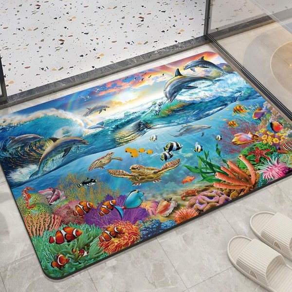 Mata łAzienkowa Morska MięKka Ziemia Okrzemkowa Toaleta AntypośLizgowa OdprowadzająCa Wilgoć SzybkoschnąCy Dywanik łAzienkowy 40*60CM Blue-image