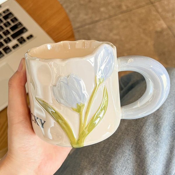 Nowy Kreatywny Tulip Ceramiczny Kubek Uroczy Kubek Wysokiej JakośCi PamiąTka Dla Pary Kawa Woda Kubek 401-500Ml-image