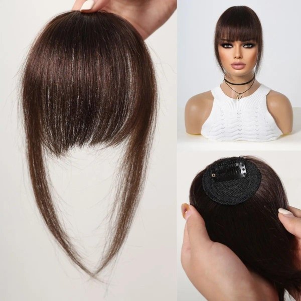 Haircube 100% Grzywka Z Ludzkich WłOsóW Nad GłOwą Doczepiane WłOsy Doczepiane BrąZowe WłOsy Naturalne Delikatne Grzywki FręDzle Treski Dla Kobiet W Grzywce Powietrznej Black-image