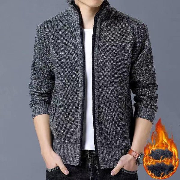 Chaqueta Gruesa De Forro Polar Para Hombre VersióN Coreana CáRdigan De Cuello Alto Holgado Talla Grande Tejido Cremallera Top OtoñO E Invierno Abrigo Con Capucha L-image