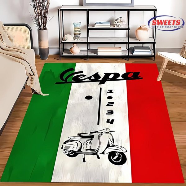 V-Vespa M0T0 Dywan Z Nadrukiem 3D Do Salonu, Sypialni, Przedpokoju, DłUgi Pasek AntypośLizgowy, MięKki Dywanik, Wycieraczka Pod Sofę, Mata Do Dekoracji Domu 40X60Cm (16X24In) Green-image
