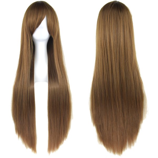 Soowee 80Cm De Largo Cabello SintéTico Blanco Morado Pelucas De Cosplay Fiesta Cabello Negro Peluca Larga Recta Extension De Cabello Para Mujeres 32Inches MarróN-image