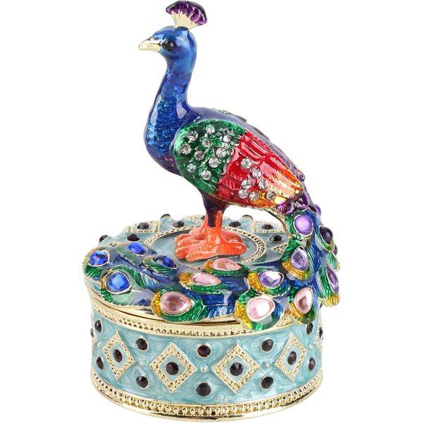 Figurka Pawia PudełKo Na BiżUterię Na Zawiasach Dekoracja Ornament Ze Stopu Cynku Na Biurko Gray-image