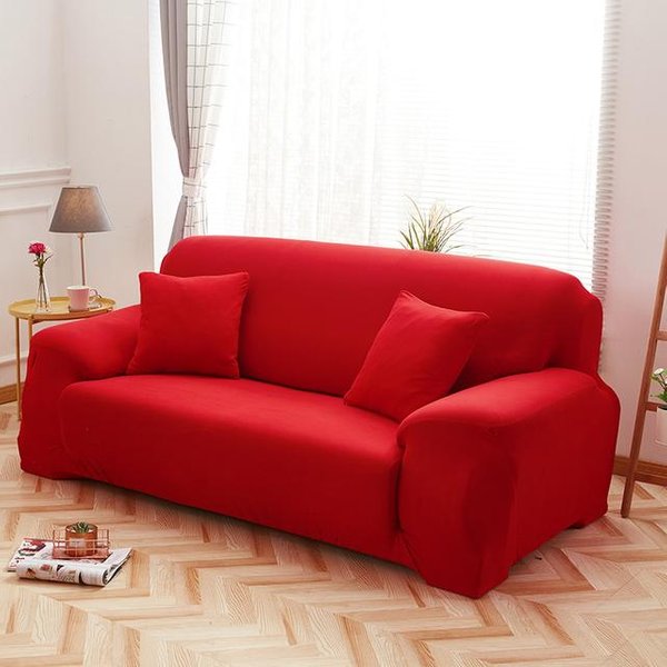 Fundas De Sofá De Color Liso, Fundas EláSticas Para Sofá Para Esquina De SalóN, Protector De Silla En Forma De L, Funda De Sofá De 1/2/3/4 Plazas 1-Seat 90-140Cm Rojo-image
