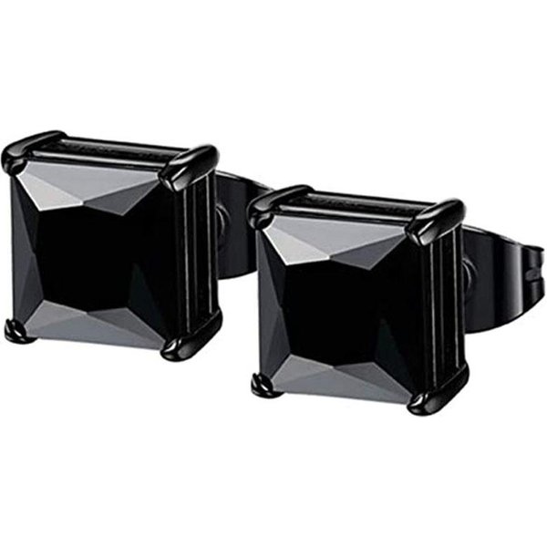 1-2 Pares HipoalergéNicos Acero Inoxidable 316L Cuadrado Redondo CZ Pendientes De Tachuela Pendientes Sensibles Set De JoyeríA Para Hombres Mujeres 3-8MM 3Mm Black-image