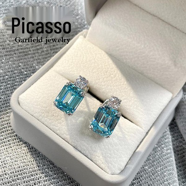 Pendientes De Tuerca De Plata De Ley S925 Con Aguamarina Natural Para Mujer - Elegantes Joyas De Verano 925 Sterling Silver White-image