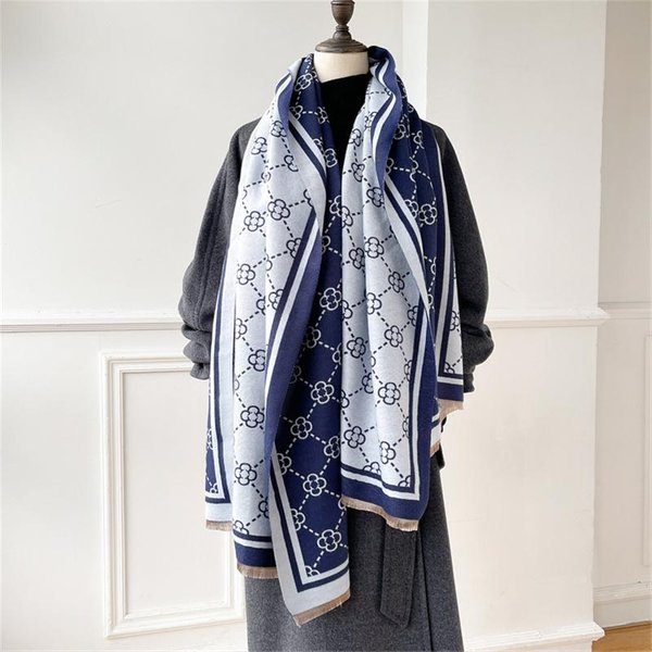 Luksusowy Kaszmirowy Damski Szalik W Kratę Zimowy CiepłY Szal I Chusta Bandana Pashmina Damska Foulard Kwadratowy Gruby Koc Ponczo Gray-image