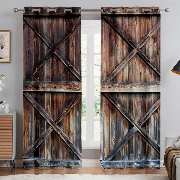 2 Panele Drewniane Drzwi Drukowane ZasłOny Do Sypialni Salonu Okno Od PodłOgi Do Sufitu Rolety Kuchenne Niestandardowe Cortinas Przelotki 100W130H(Cm)40X51In&Grommet Top-image
