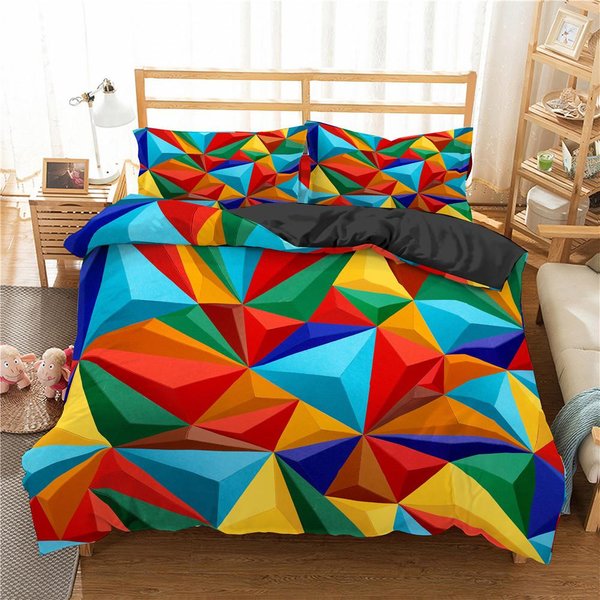 Funda NóRdica Rey Reina Bloques De ConstruccióN Colorido Ladrillo Juego De Ropa De Cama Para NiñOs Adolescentes Adultos Dibujos Animados 2/3 Piezas PoliéSter Funda De EdredóN EU Single(135X200Cm) Blue-image