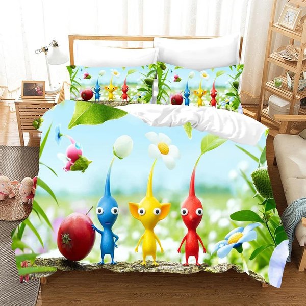 Colecciones De Ropa De Cama De Anime Pikmin 3D ColeccióN De Fundas NóRdicas Con Funda De Almohada Cama Individual Doble Queen King Ropa De Cama Con SáBanas 70X133Cm 2Pcs-image