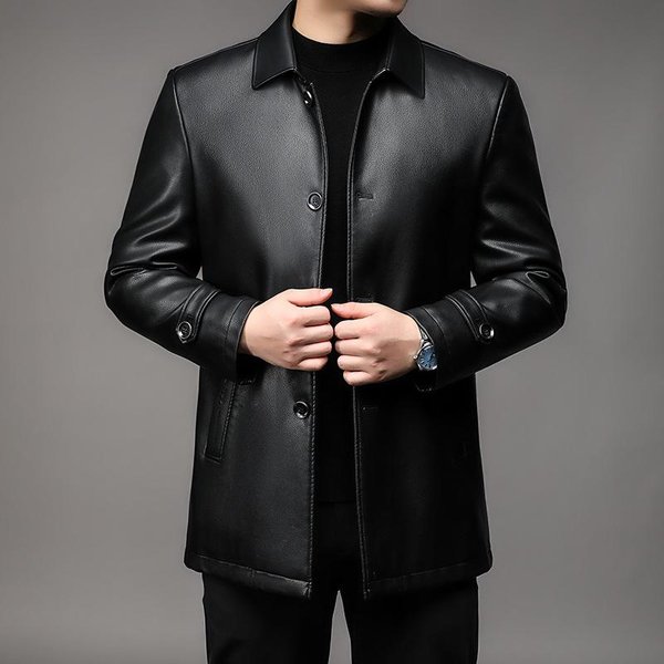 Chaqueta De Cuero Polar Para Hombre OtoñO E Invierno Nueva Chaqueta De Cuero Con Solapa Ropa Para Padre De Mediana Edad Y Anciano Suelta Y Casual 5XL Negro-image